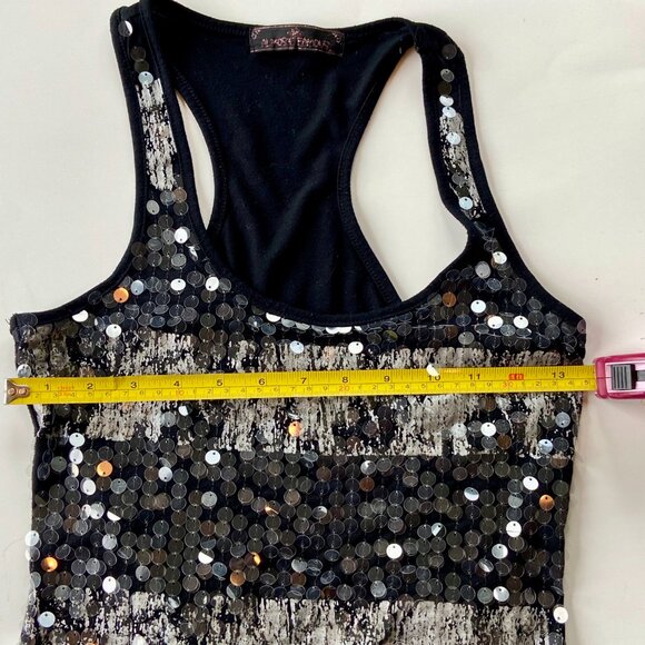 Black Sequined Club Tank Top Sz S - Picture 4 of 5